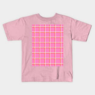 Bright Pink with Orange Squares Grid Kids T-Shirt